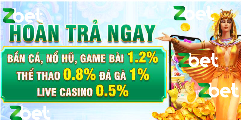 ZBET đang áp dụng chương trình hoàn cược thua lên đến 1.2%